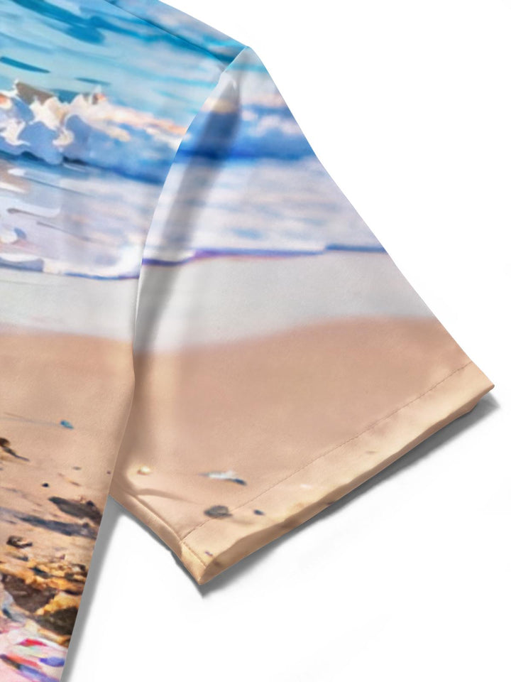 Seaside Beach Red Wine Tulip Print Men's Pocket Short Sleeve Shirts