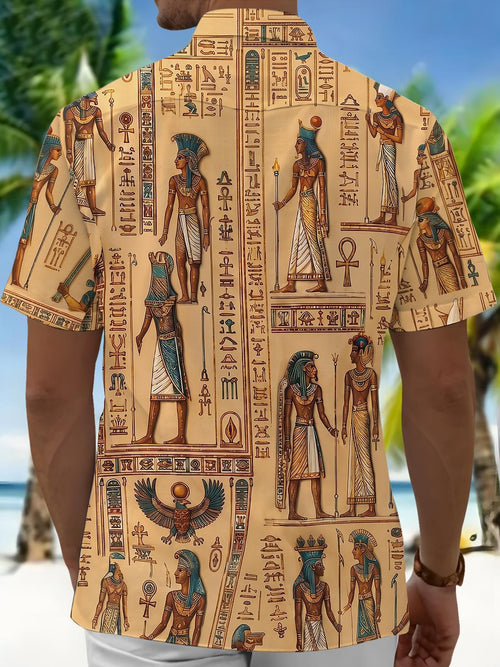 Ancient Egyptian Hieroglyphs Totem Men's Pocket Short Sleeve Shirts