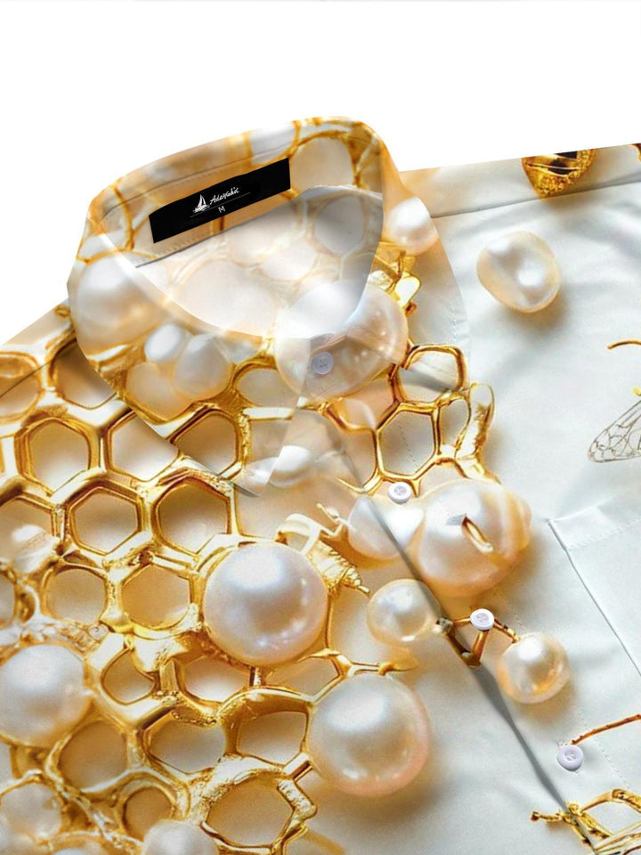 Bee Print Men's Pocket Short Sleeve Shirts