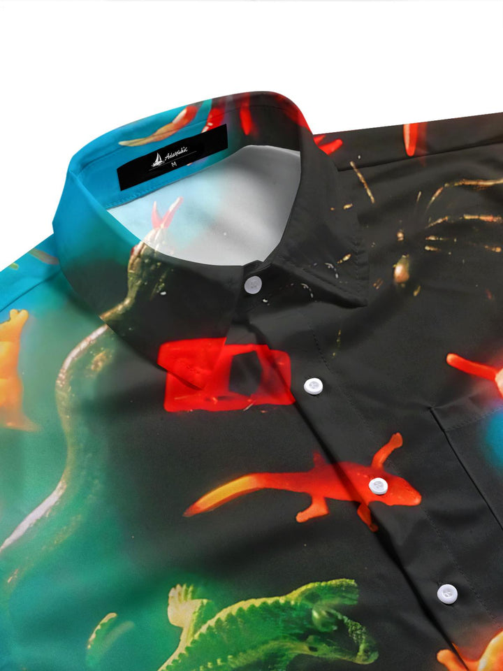 Giant Lizard Print Men's Pocket Short Sleeve Shirts