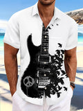 Hippie Peace Sign Guitar Crow Print Men's Pocket Short Sleeve Shirts