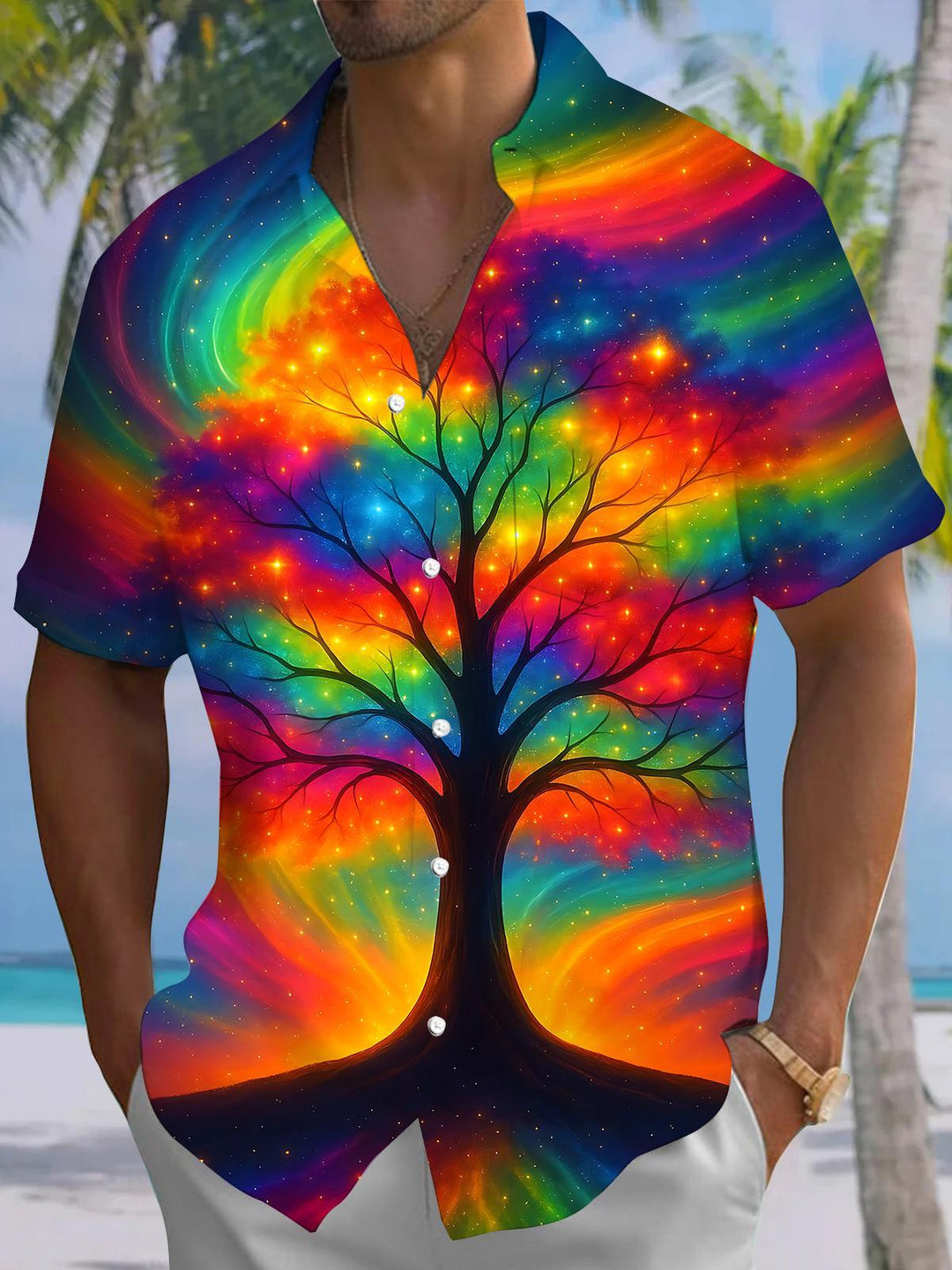 Colorful Tree Men's Pocket Short Sleeve Shirts