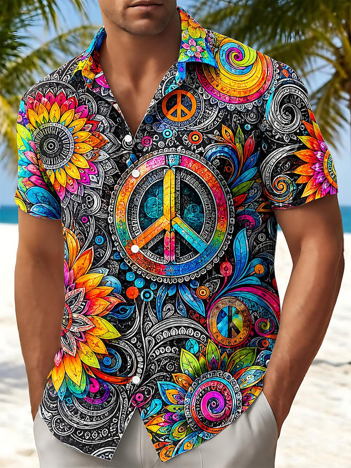 Hippie Bohemian Peace Mandala Men's Pocket Short Sleeve Shirts