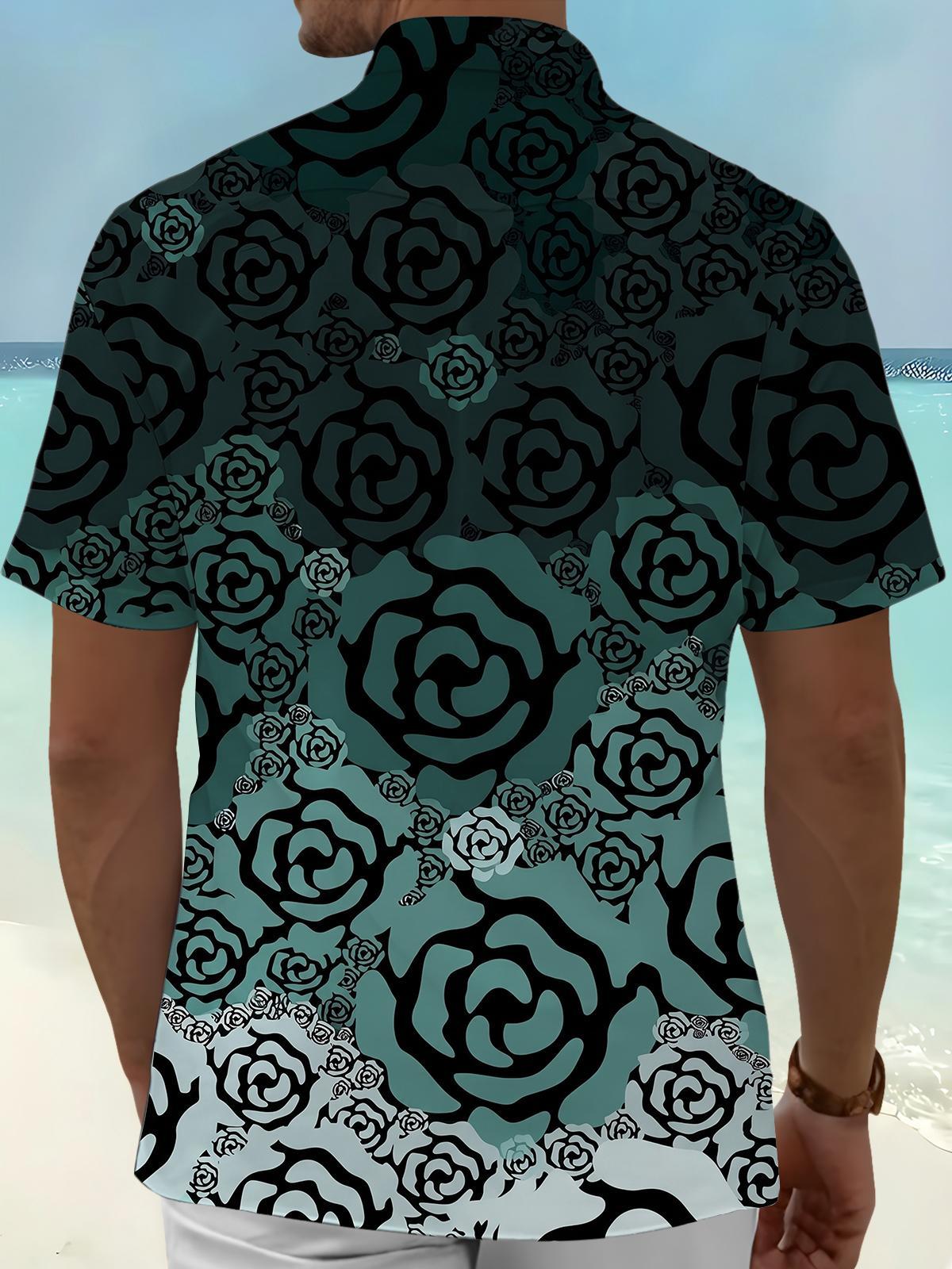 Dark Green Roses Men's Pocket Short Sleeve Shirts