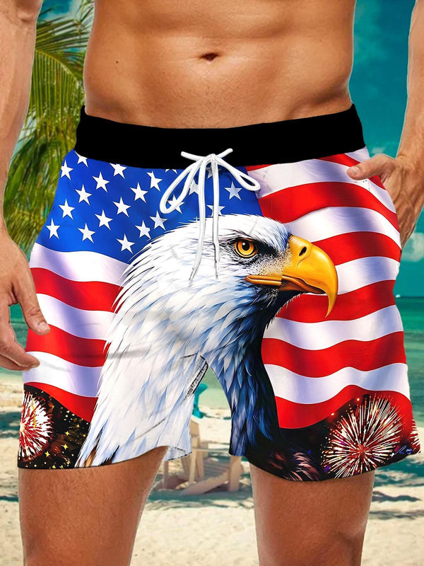 Independence American Flag Eagle Men's Print Pocket Shorts