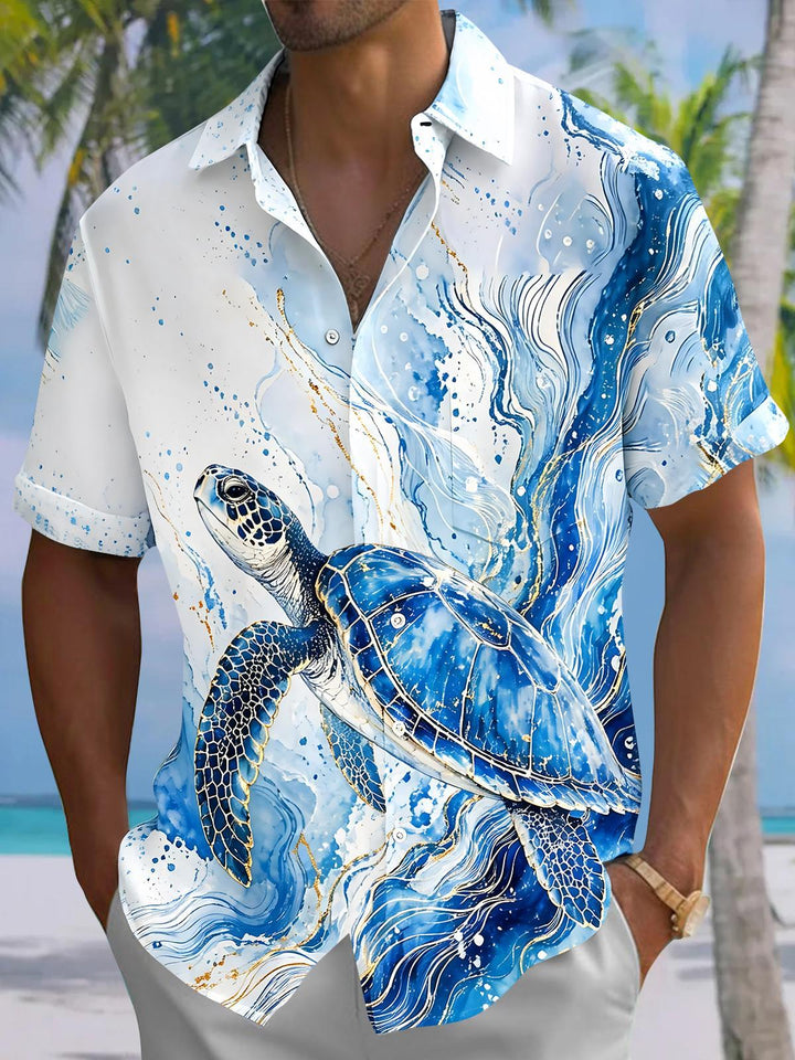 Hawaiian Sea Turtle Men's Pocket Short Sleeve Shirts