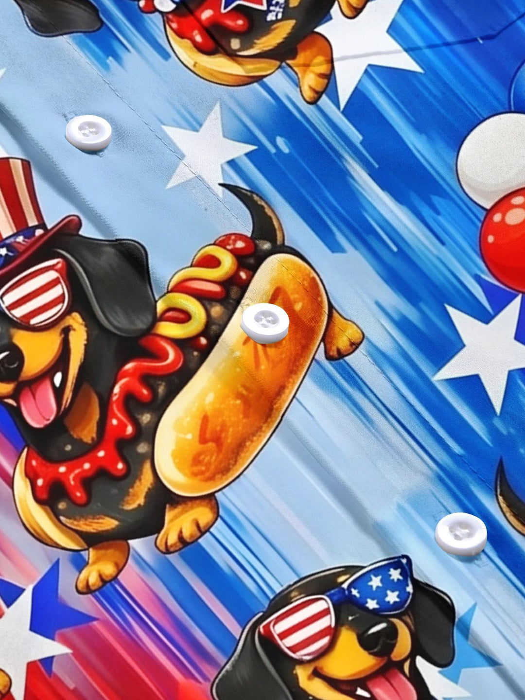 Independence Day American Flag Dachshund Hot Dog Print Men's Pocket Short Sleeve Shirts