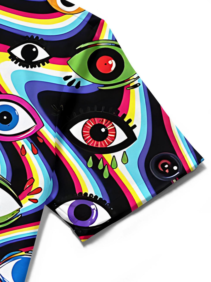 Abstract Eye Print Men's Pocket Short Sleeve Shirts