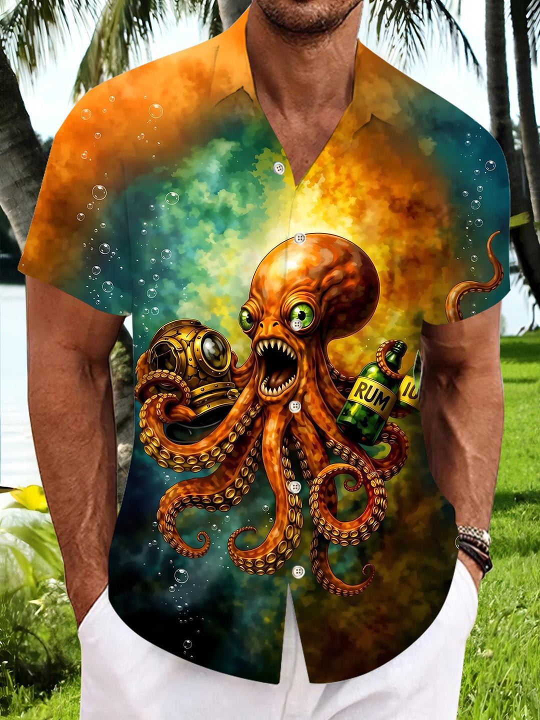Retro Octopus Men's Pocket Short Sleeve Shirts