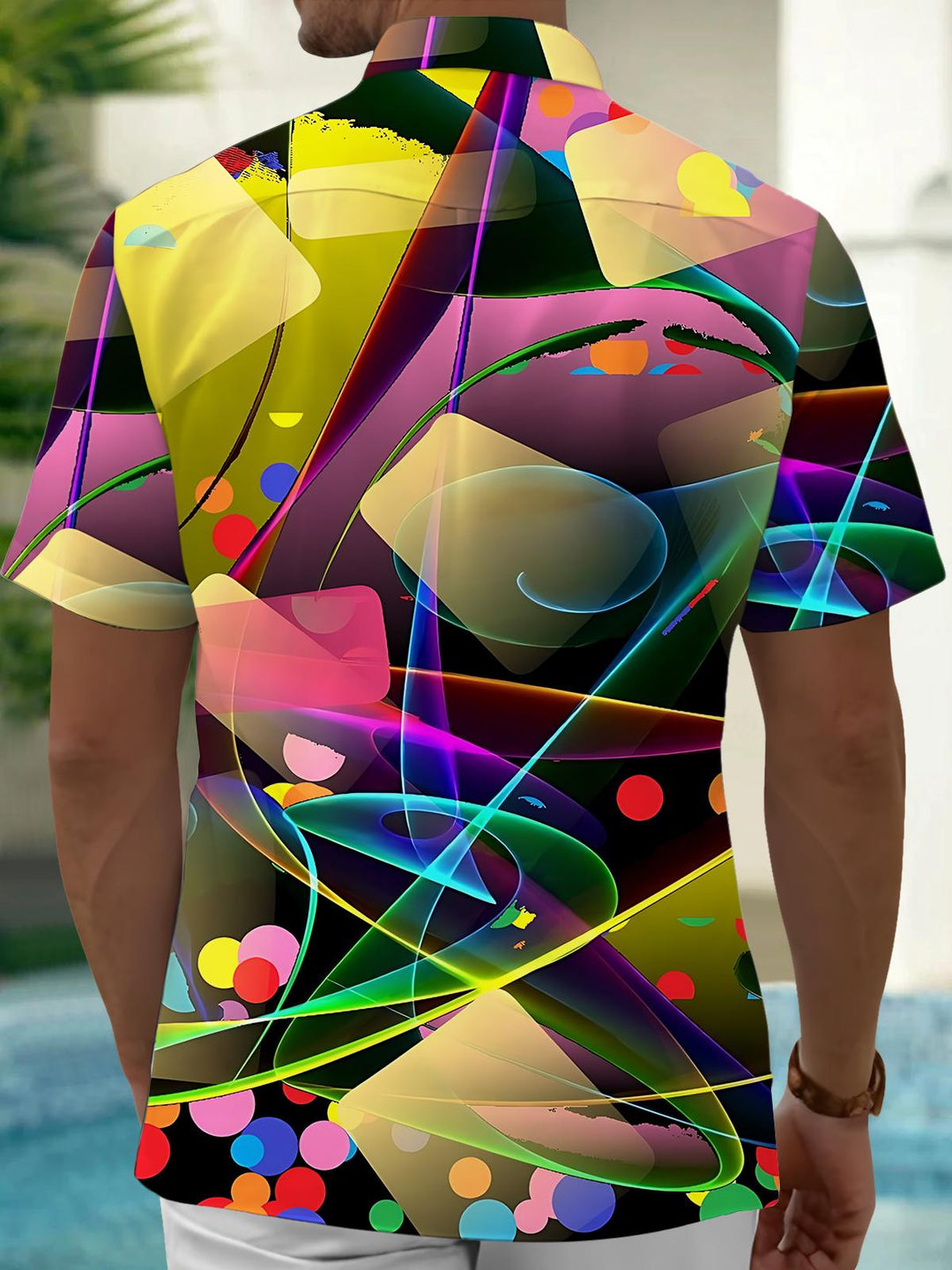 Abstract Line Print Men's Pocket Short Sleeve Shirts