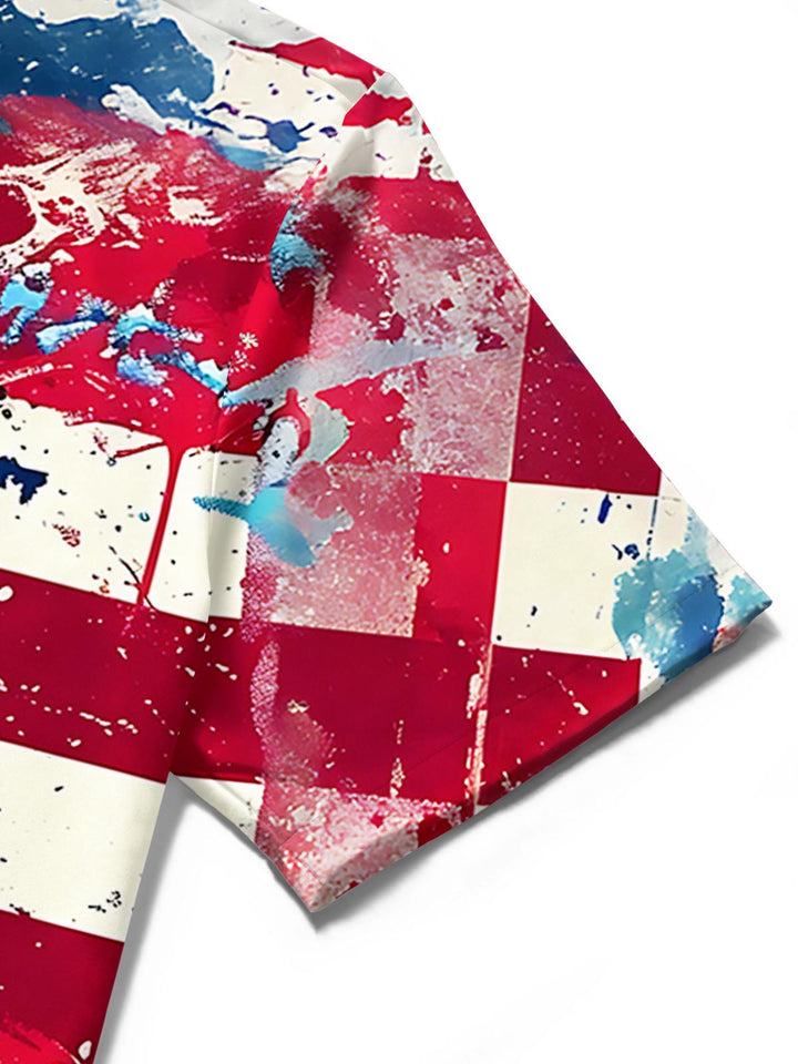 Independence American Flag Hippie Men's Pocket Short Sleeve Shirts