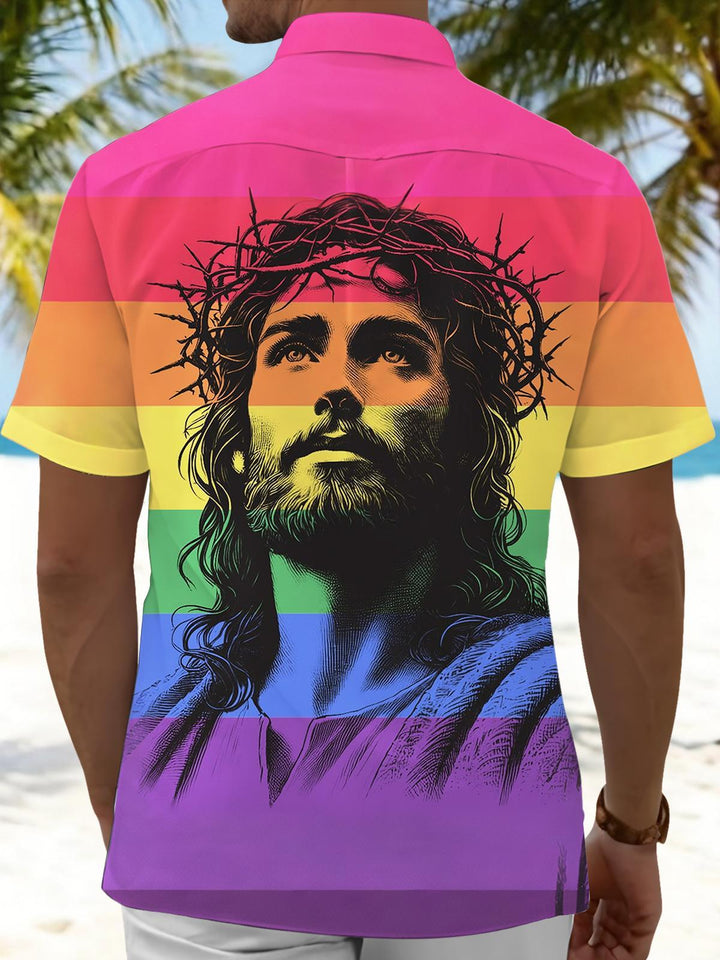 Jesus Print Men's Pocket Short Sleeve Shirts