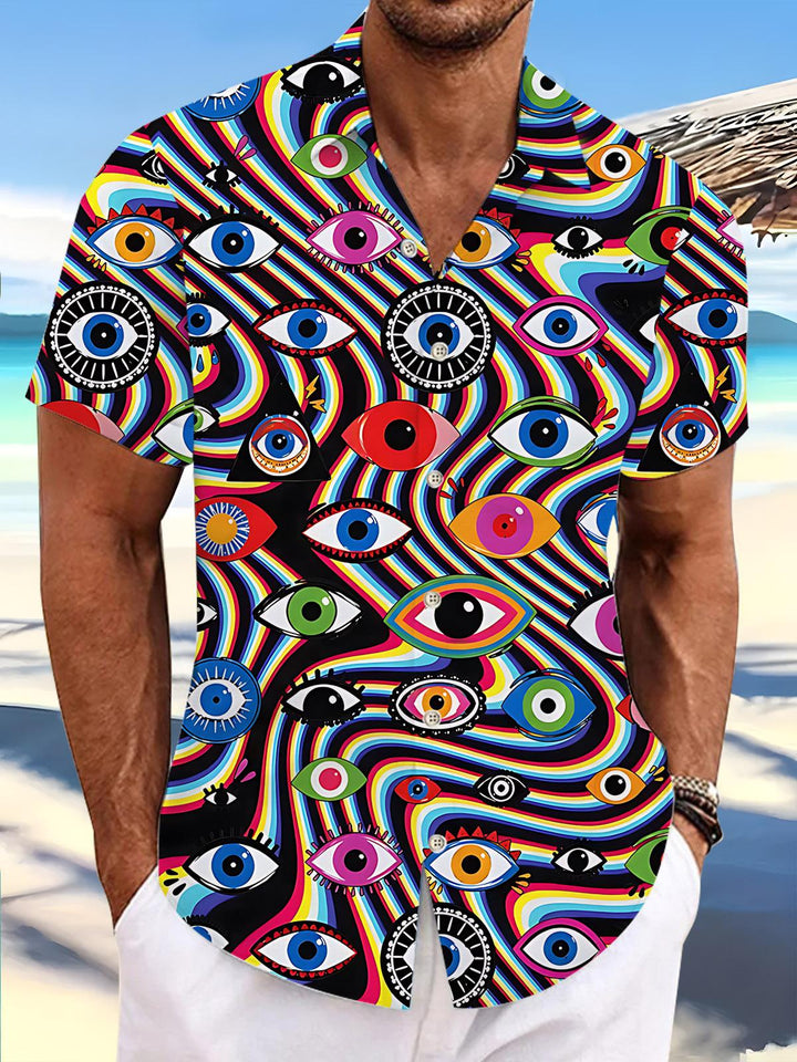 Abstract Eye Print Men's Pocket Short Sleeve Shirts