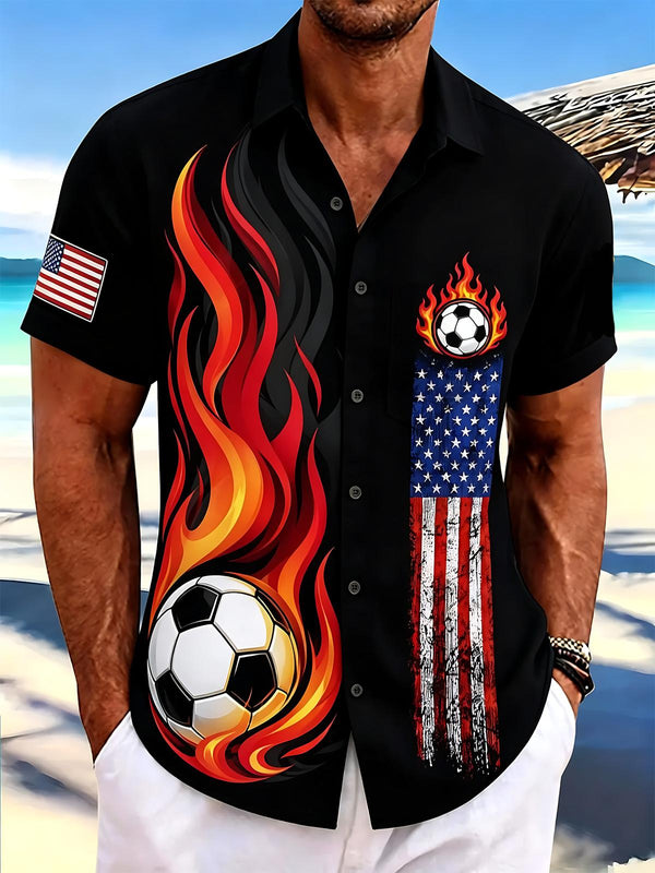 American Flag Football Print Men's Pocket Short Sleeve Shirts