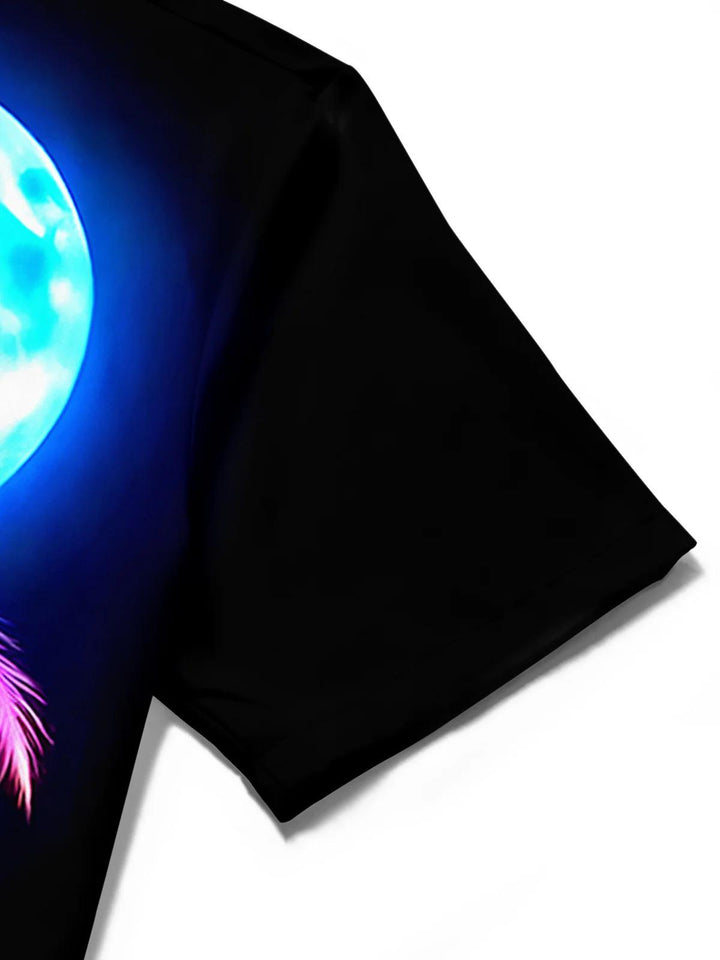 Hawaiian Coconut Tree Moon Men's Pocket Short Sleeve Shirts