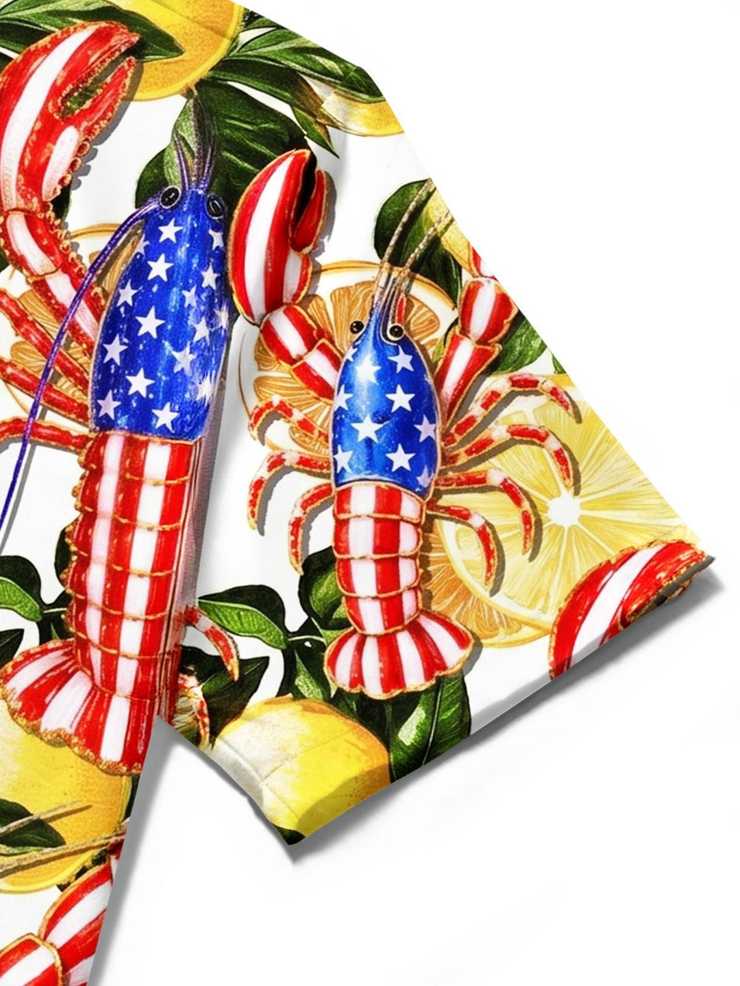 Independence Day American Flag Lobster Hawaiian Print Men's Pocket Short Sleeve Shirts