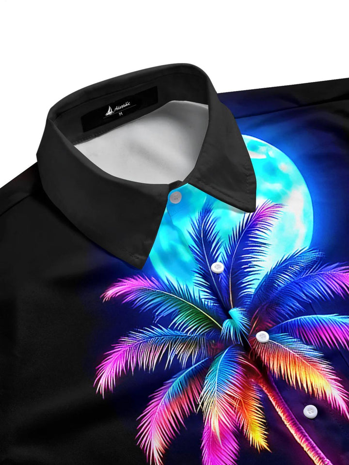 Hawaiian Coconut Tree Moon Men's Pocket Short Sleeve Shirts