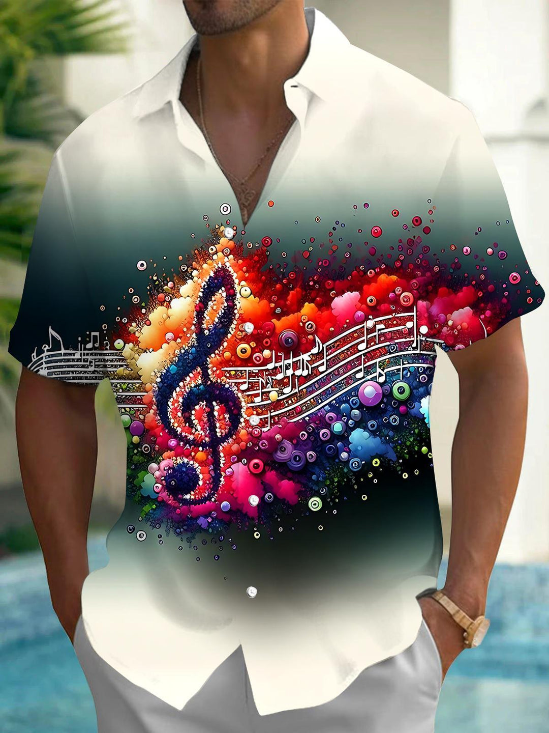 Musical Note Men's Pocket Short Sleeve Shirts