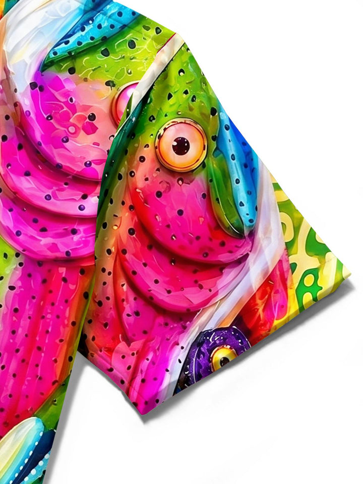 Fun Iridescent Polka Dot Weird Fish Men's Pocket Short Sleeve Shirts