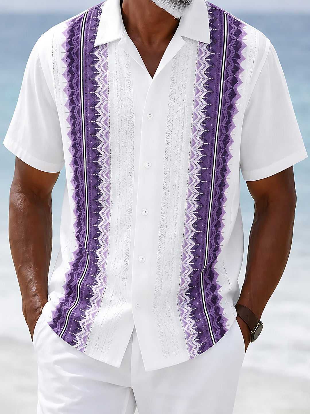 Geometry Men's Pocket Cuban Collar Short Sleeve Shirt