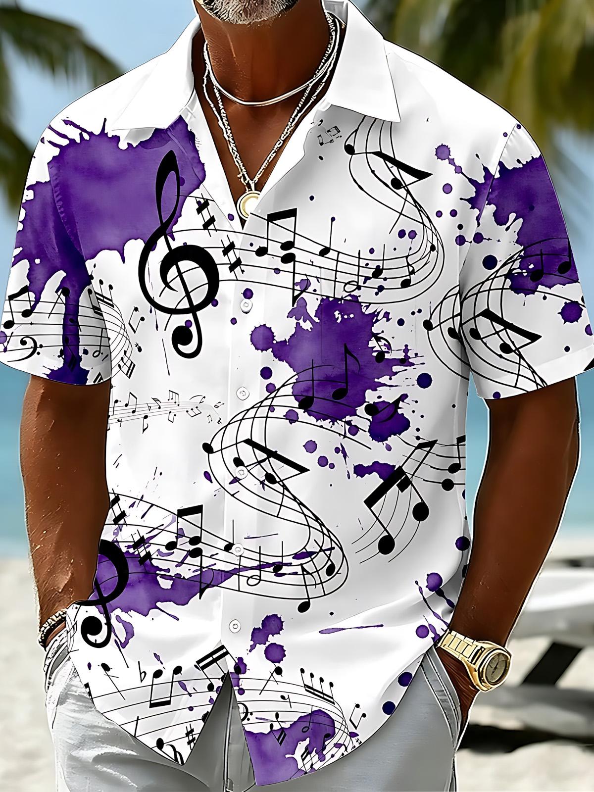 Musical Note Print Men's Pocket Short Sleeve Shirts
