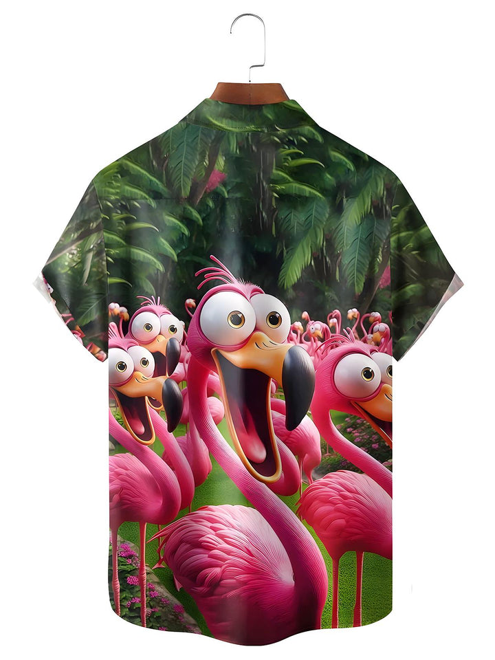 Hawaiian Flamingo Men's Pocket Short Sleeve Shirts