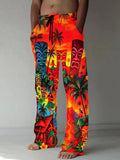 Hawaiian Coconut Trees Volcano Tiki Men's Casual Elastic Waist Pants