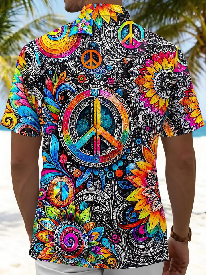 Hippie Bohemian Peace Mandala Men's Pocket Short Sleeve Shirts