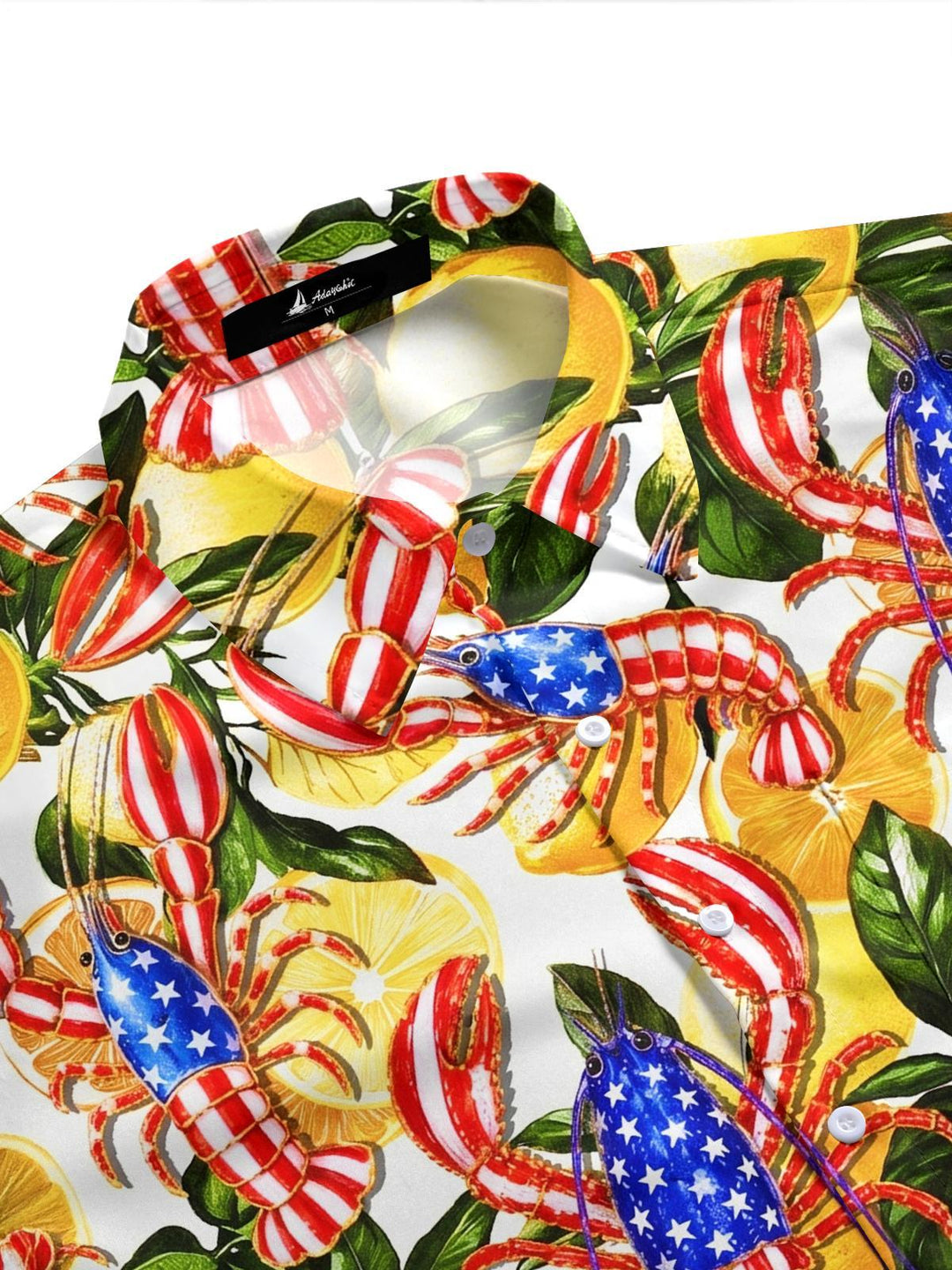 Independence Day American Flag Lobster Hawaiian Print Men's Pocket Short Sleeve Shirts
