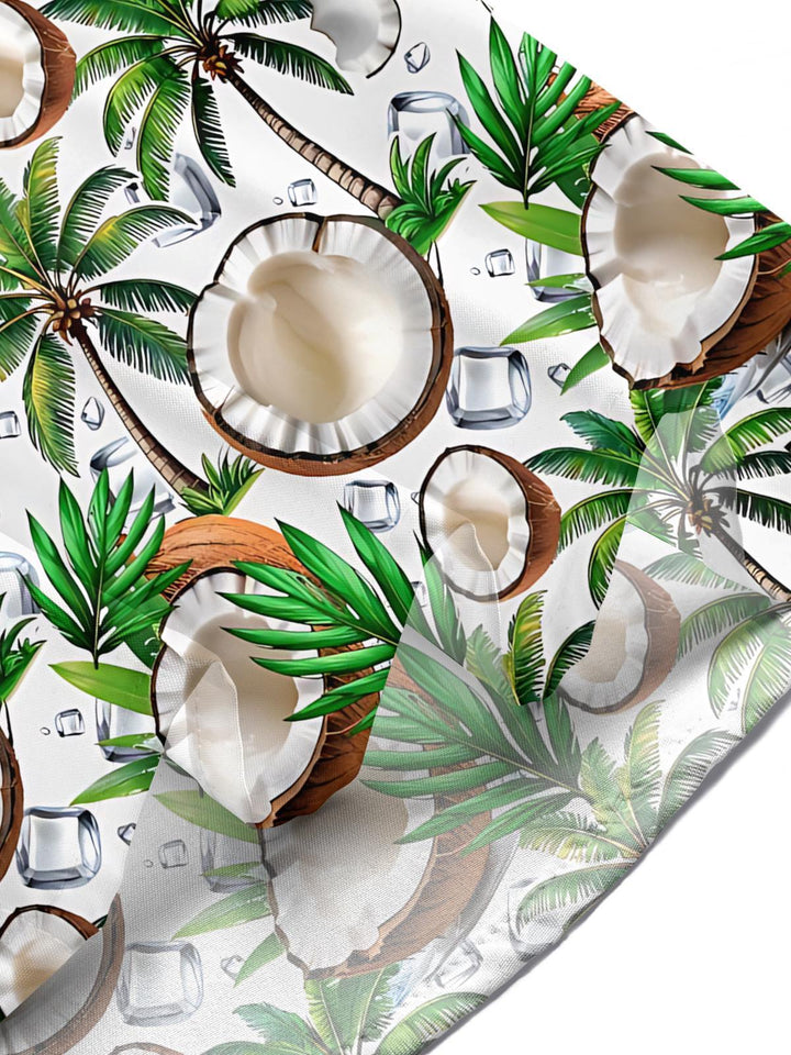 Hawaiian Coconut Palm Tree Print Men's Pocket Short Sleeve Shirts