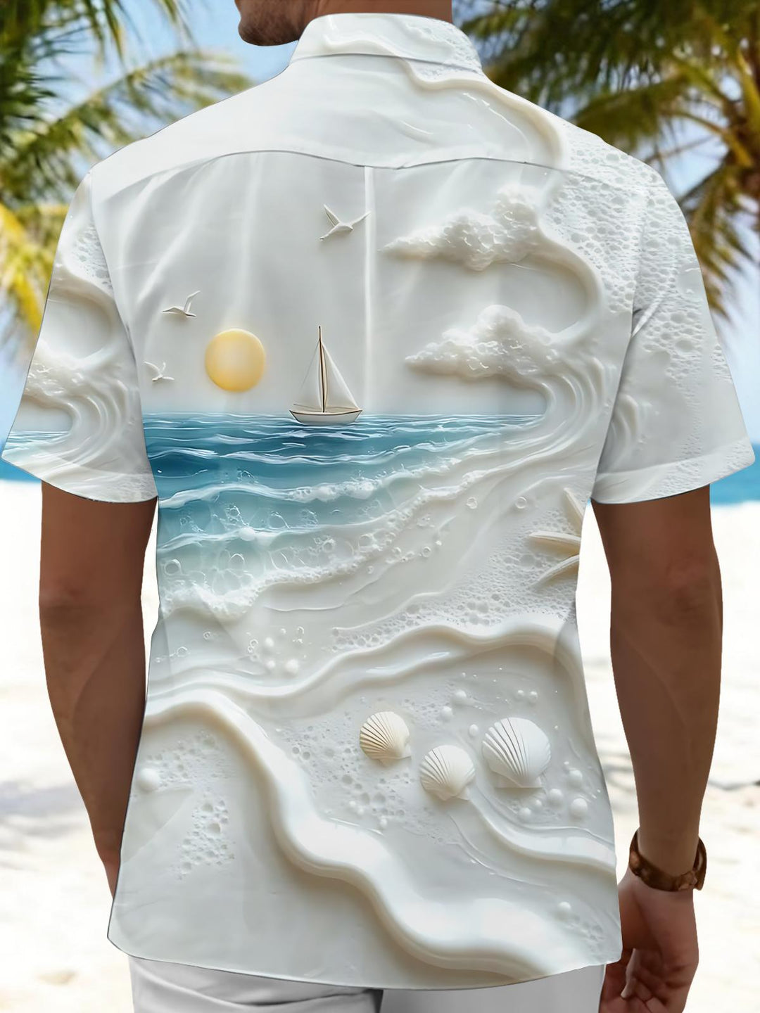 Ocean Landscape Art Print Men's Pocket Short Sleeve Shirts