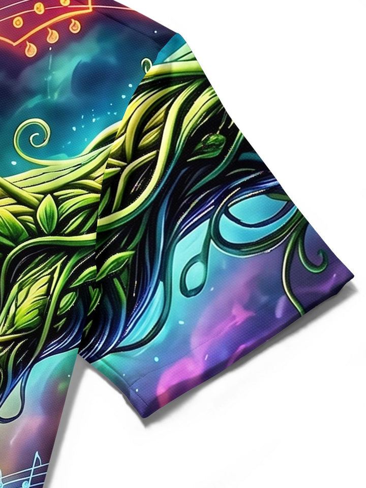 Neon Music Vines Hands Men's Pocket Short Sleeve Shirts