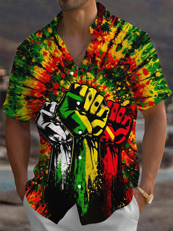 Tie Dye Fist Print Men's Pocket Short Sleeve Shirts