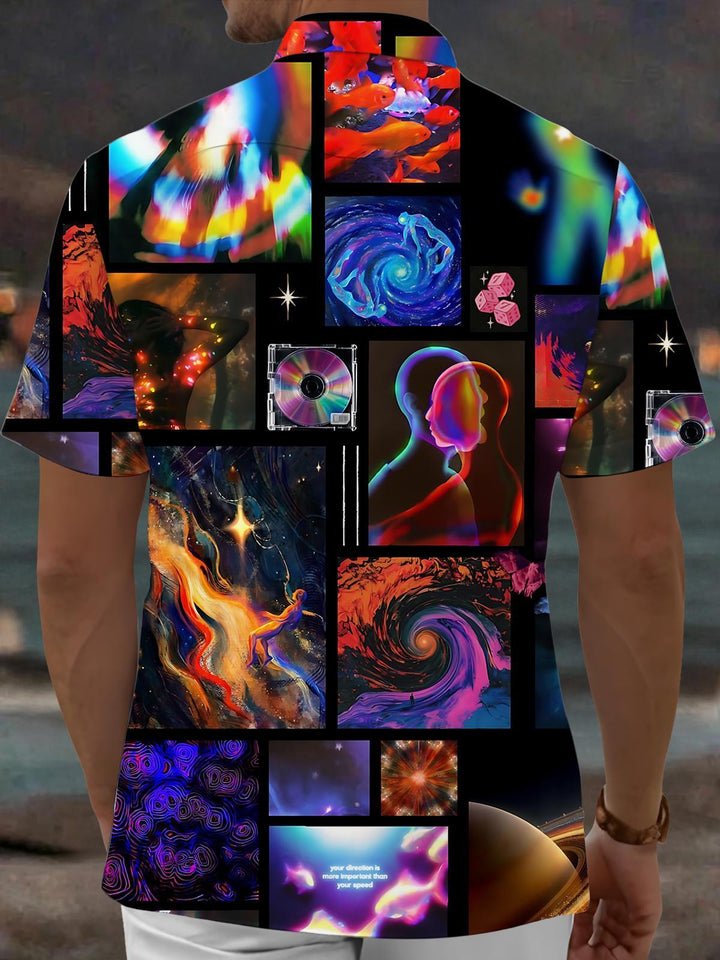 Colorful Abstract Art Print Men's Pocket Short Sleeve Shirts