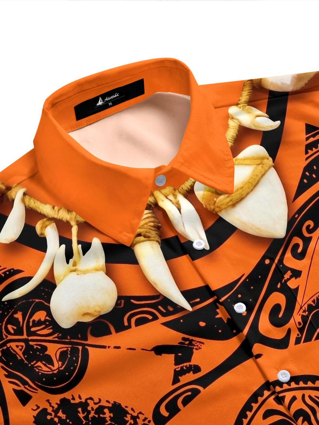 Hawaiian Orange Tribal Totem Decorated Men's Pocket Short Sleeve Shirts