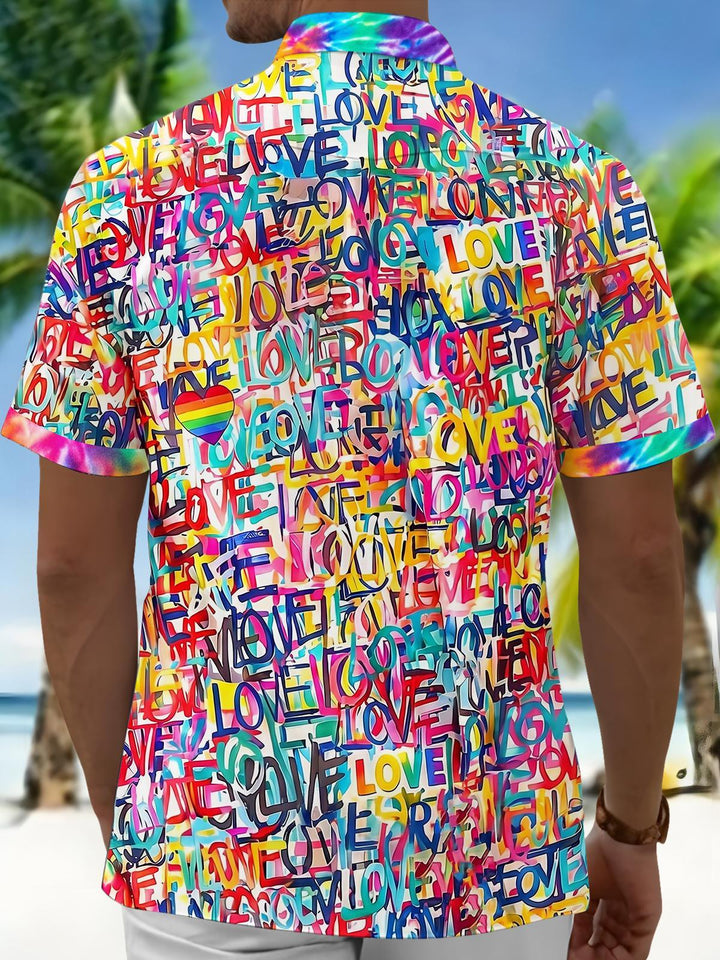 Colorful Tie Dye Love Graffiti Pride Month Men's Pocket Short Sleeve Shirts