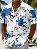Musical Note Print Men's Pocket Short Sleeve Shirts