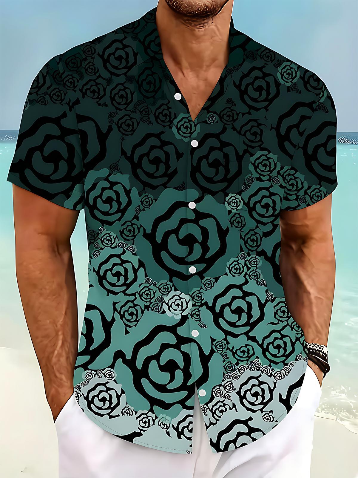 Dark Green Roses Men's Pocket Short Sleeve Shirts