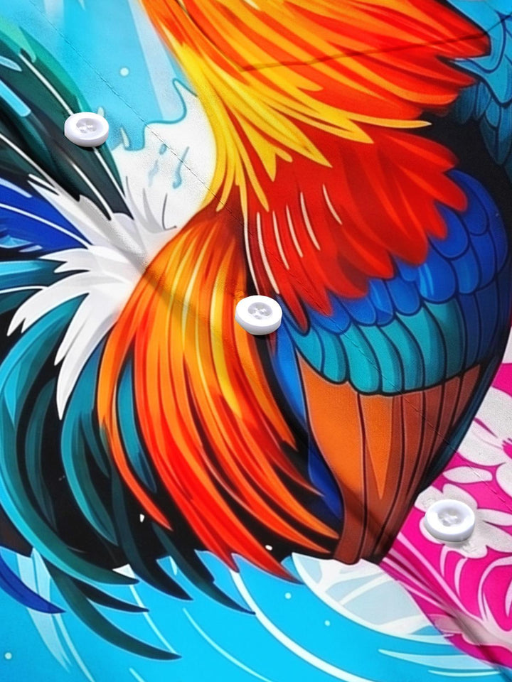 Fun Hawaiian Surfing Rooster Tropical Men's Pocket Short Sleeve Shirts