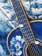 Blue Floral Guitar Gradient Abstract Music Men's Pocket Short Sleeve Shirts