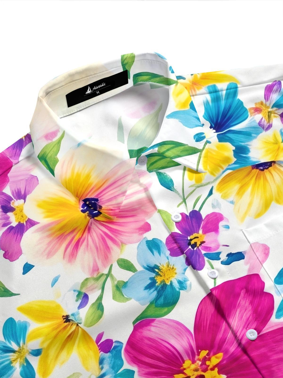 Hawaiian Colorful Tropical Floral Men's Pocket Short Sleeve Shirts