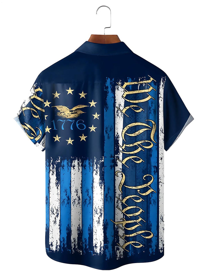 1776 We The People American Flag Men's Pocket Short Sleeve Shirts