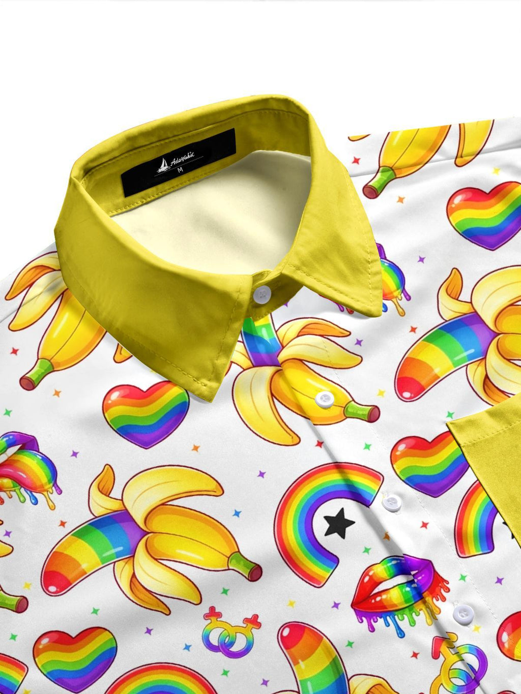 Funny Colorful Banana Print Men's Pocket Short Sleeve Shirts