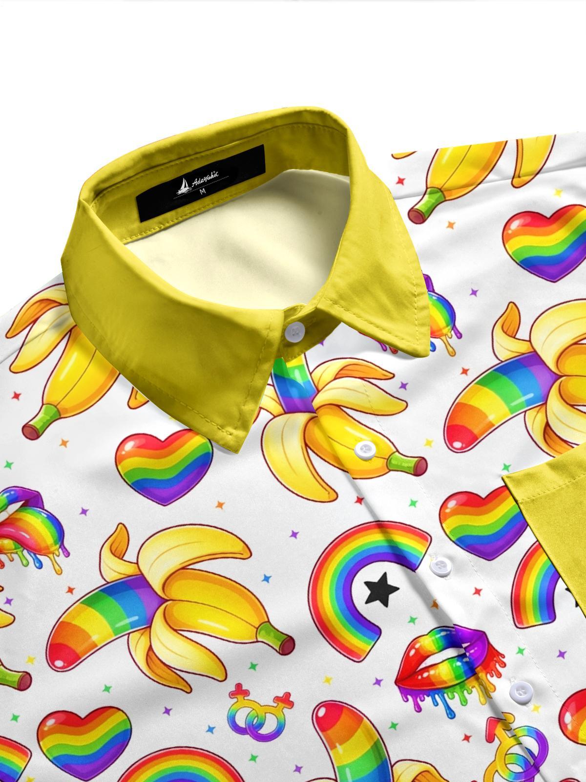 Funny Colorful Banana Print Men's Pocket Short Sleeve Shirts