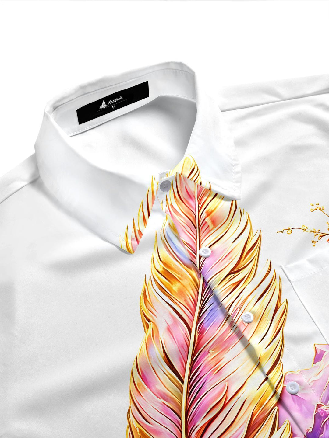 Art Vintage Steam Train Cherry Blossom Feather Castle Scenery Men's Pocket Short Sleeve Shirts