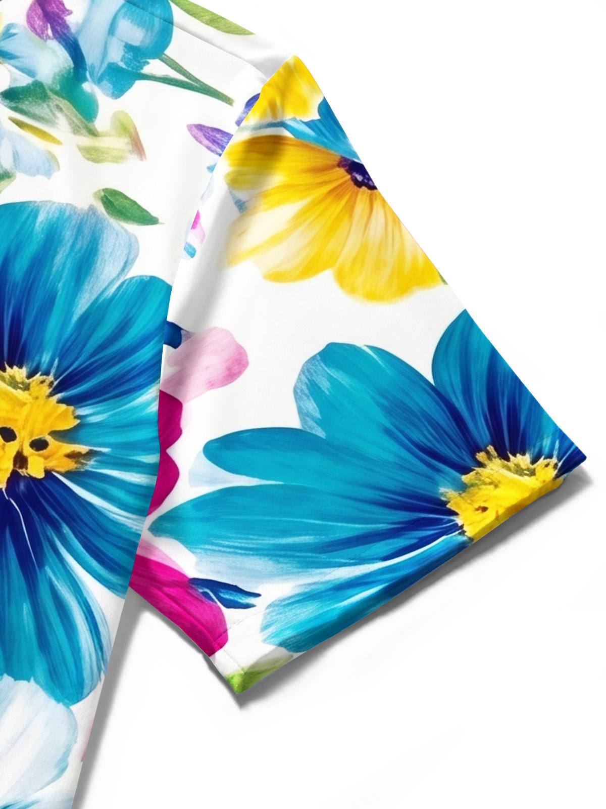 Hawaiian Colorful Tropical Floral Men's Pocket Short Sleeve Shirts