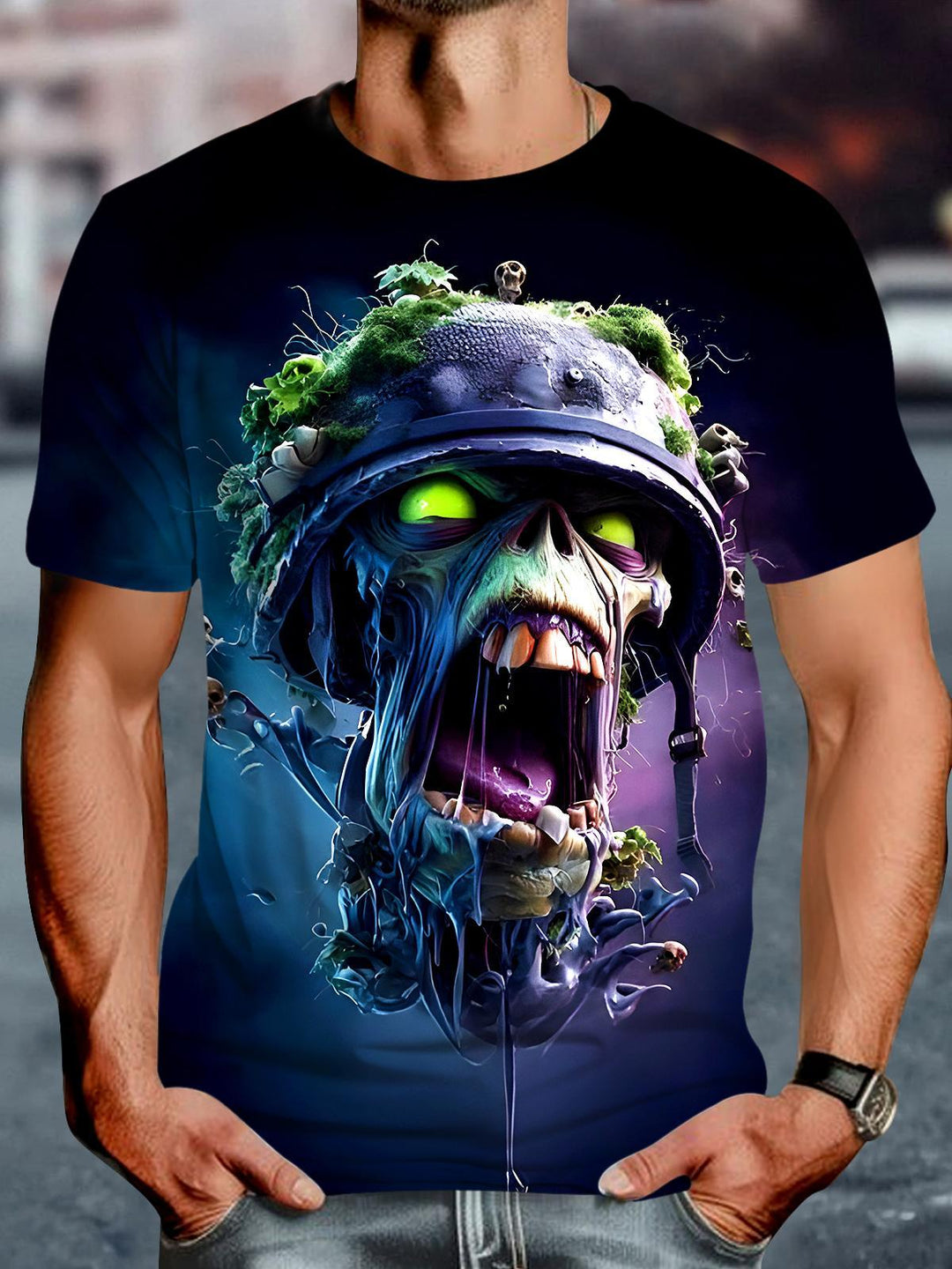 Dark Skull Round Neck Short Sleeve Men's T-shirt