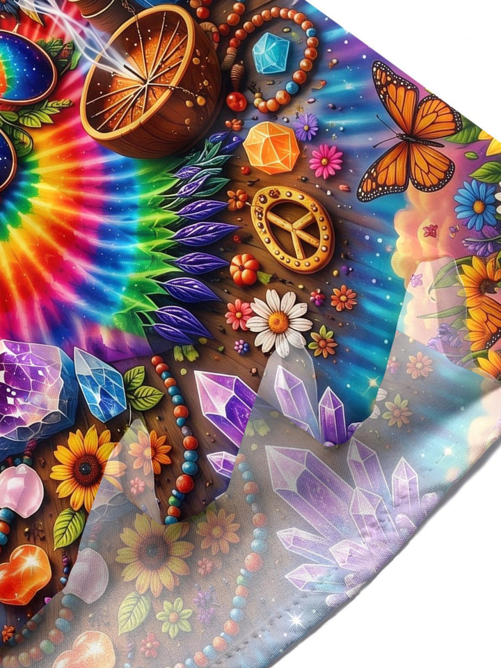 Hippie Peace Colorful Guitar Bohemian Men's Pocket Short Sleeve Shirts