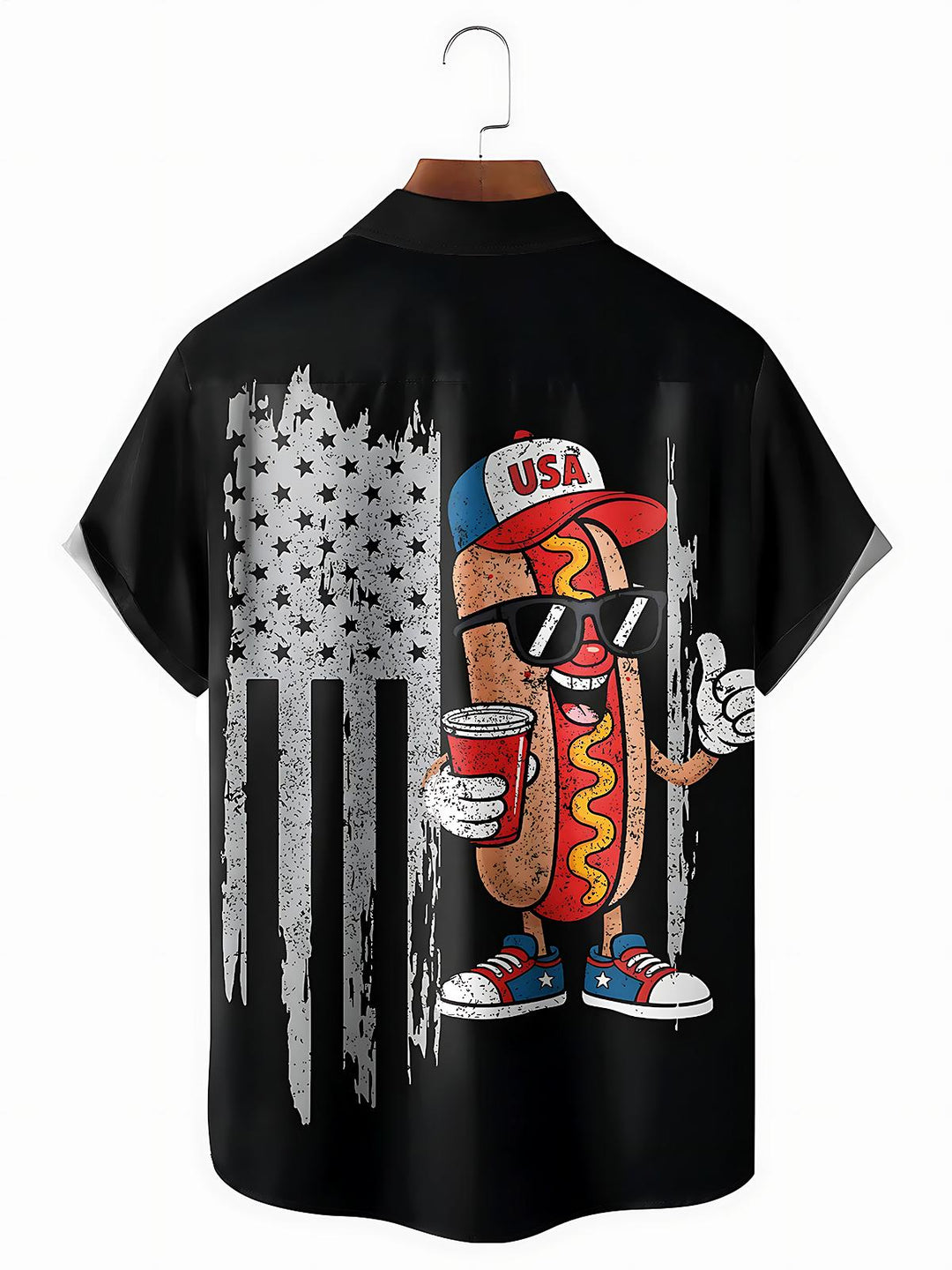 Independence American Flag Hot Dog Men's Pocket Short Sleeve Shirts