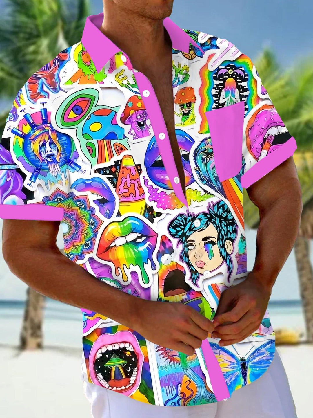 Abstract Art Print Men's Pocket Short Sleeve Shirts
